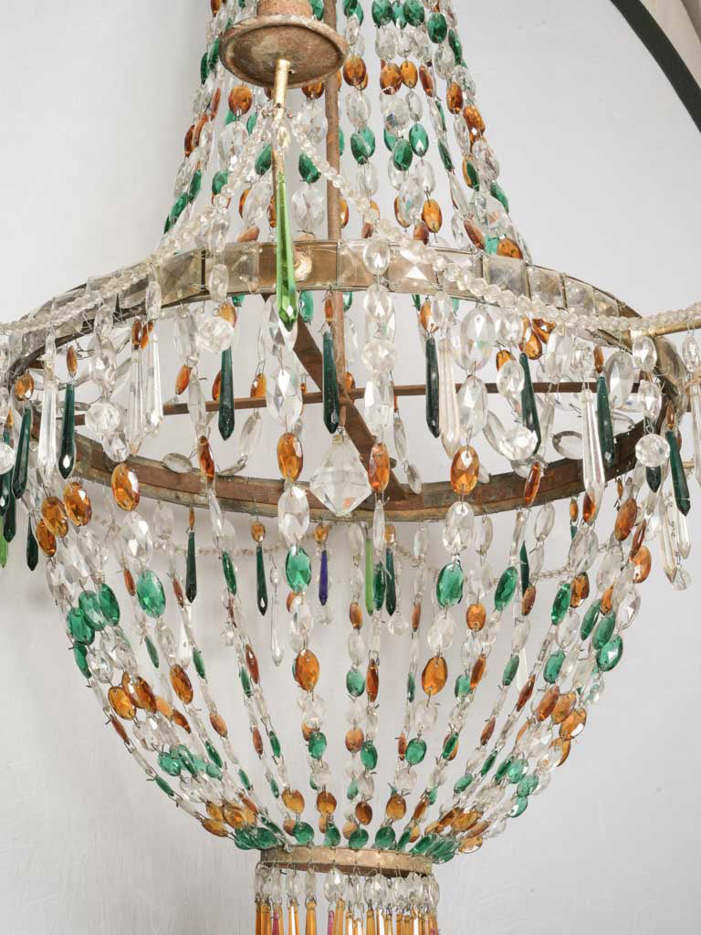 Striking Antique Venetian Chandelier w/ Emerald Green & Amber Glass Drops - 44½" x 43"