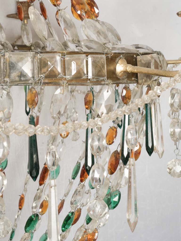 Striking Antique Venetian Chandelier w/ Emerald Green & Amber Glass Drops - 44½" x 43"