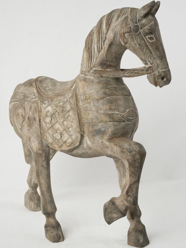 Vintage rustic wooden horse sculpture