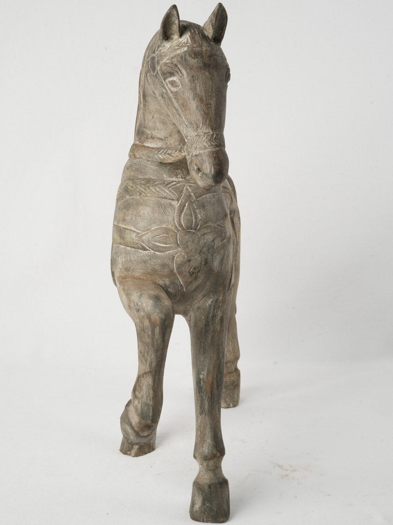 Hand-carved equestrian art piece