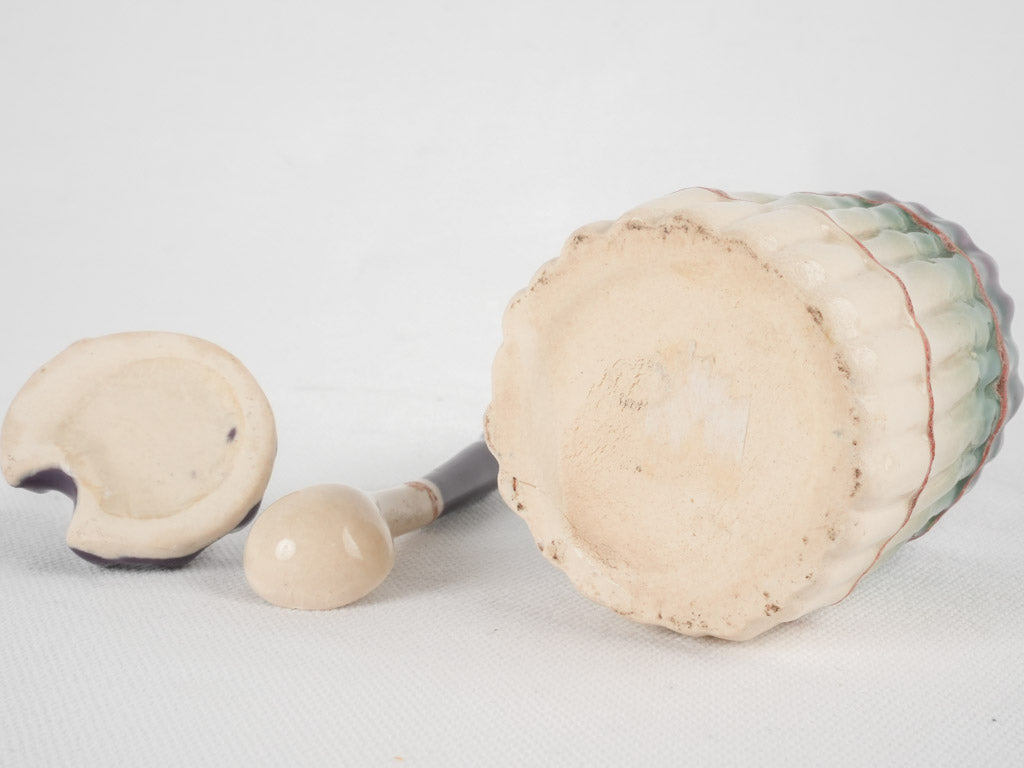 Small barbotine lidded mustard pot with spoon 4¼"