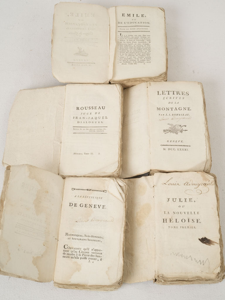 Aged and vintage Jean-Jacques Rousseau hardcovers