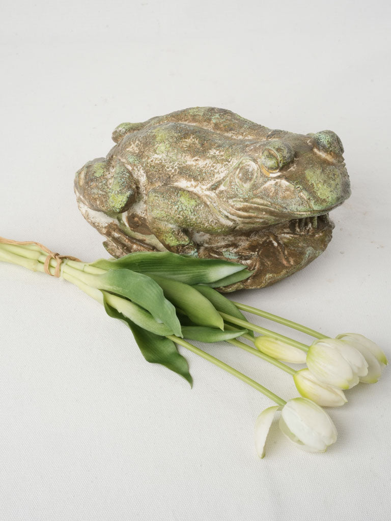 Rustic stone frog garden statue