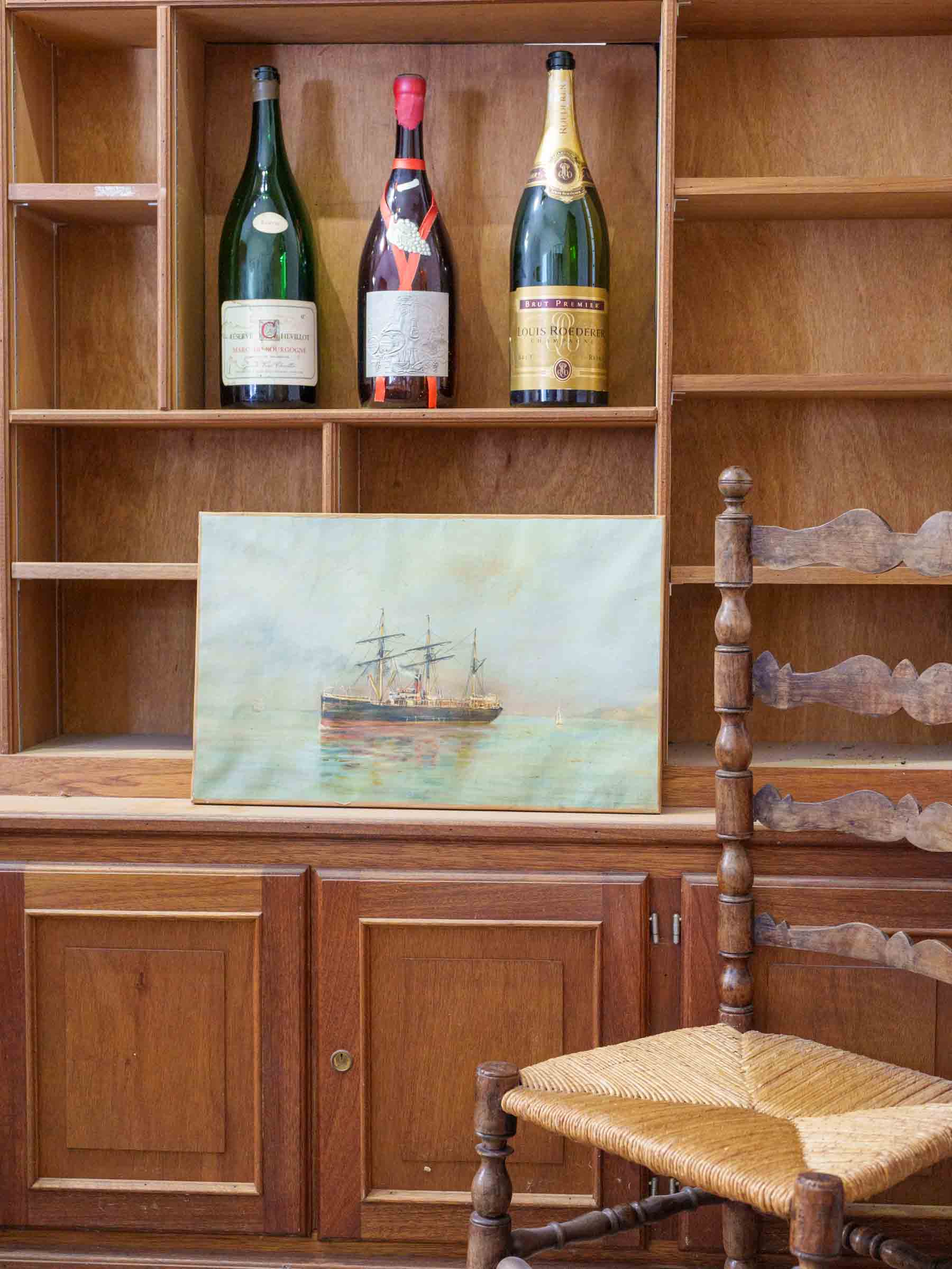 Oil on Canvas of a Steam-Powered Sailing Vessel on Calm Waters, c. 1920 - 15¼" x 24½"