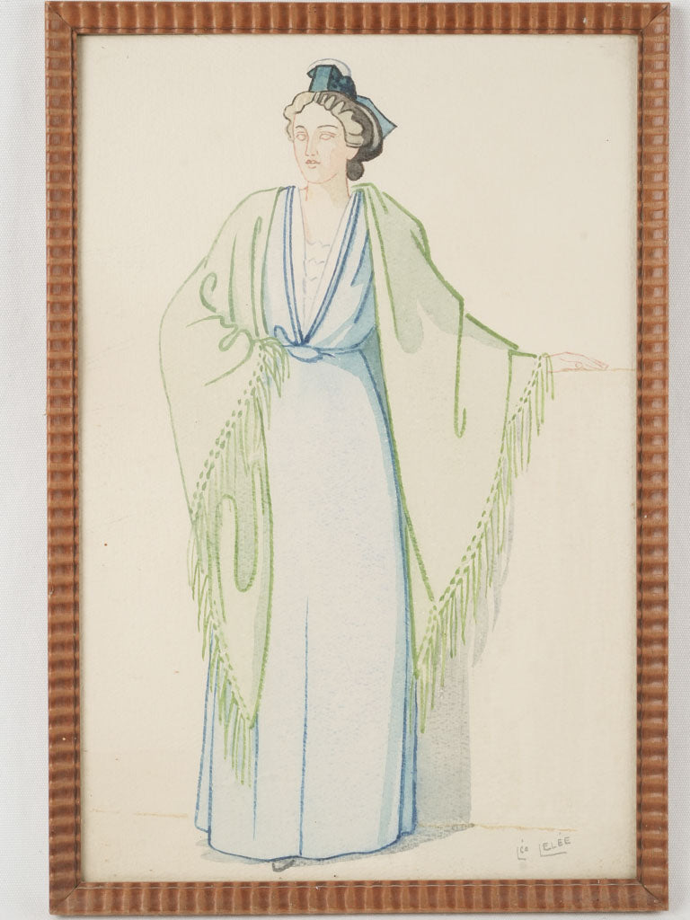 Vintage watercolor portrait painting