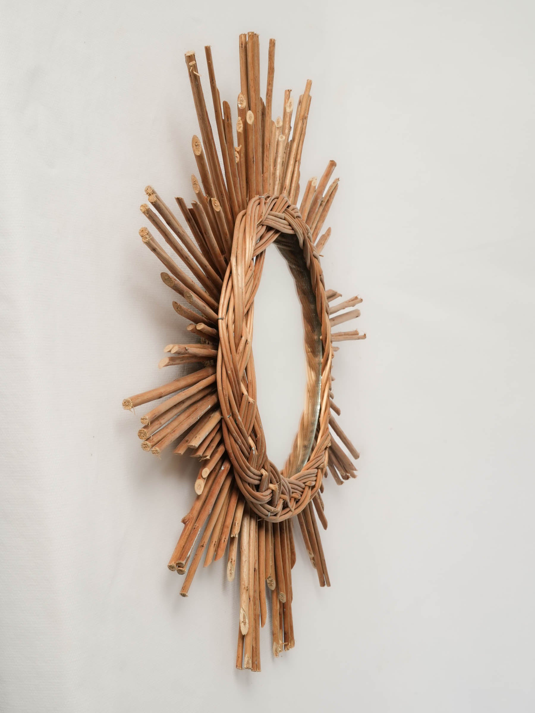 Small Vintage Rattan Sunburst Mirror, c. 1960s - 18½"