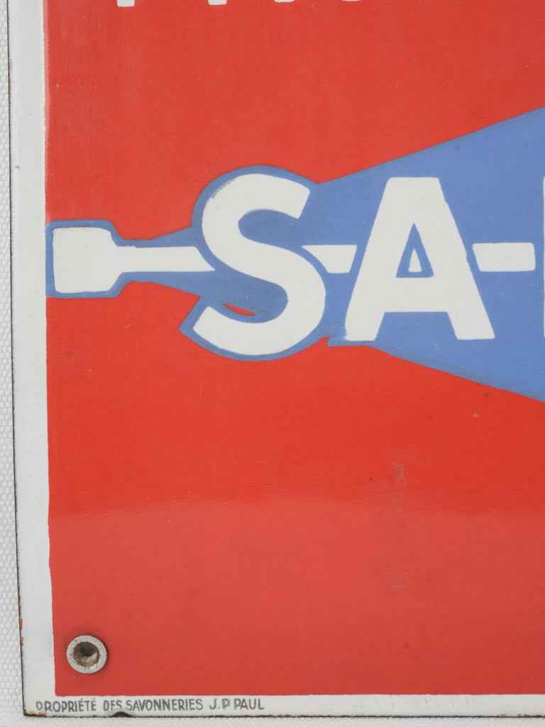 Large antique red enamel advert