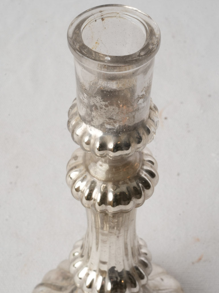 Late 19th-Century French Silvered-Glass Candlestick - 9½"