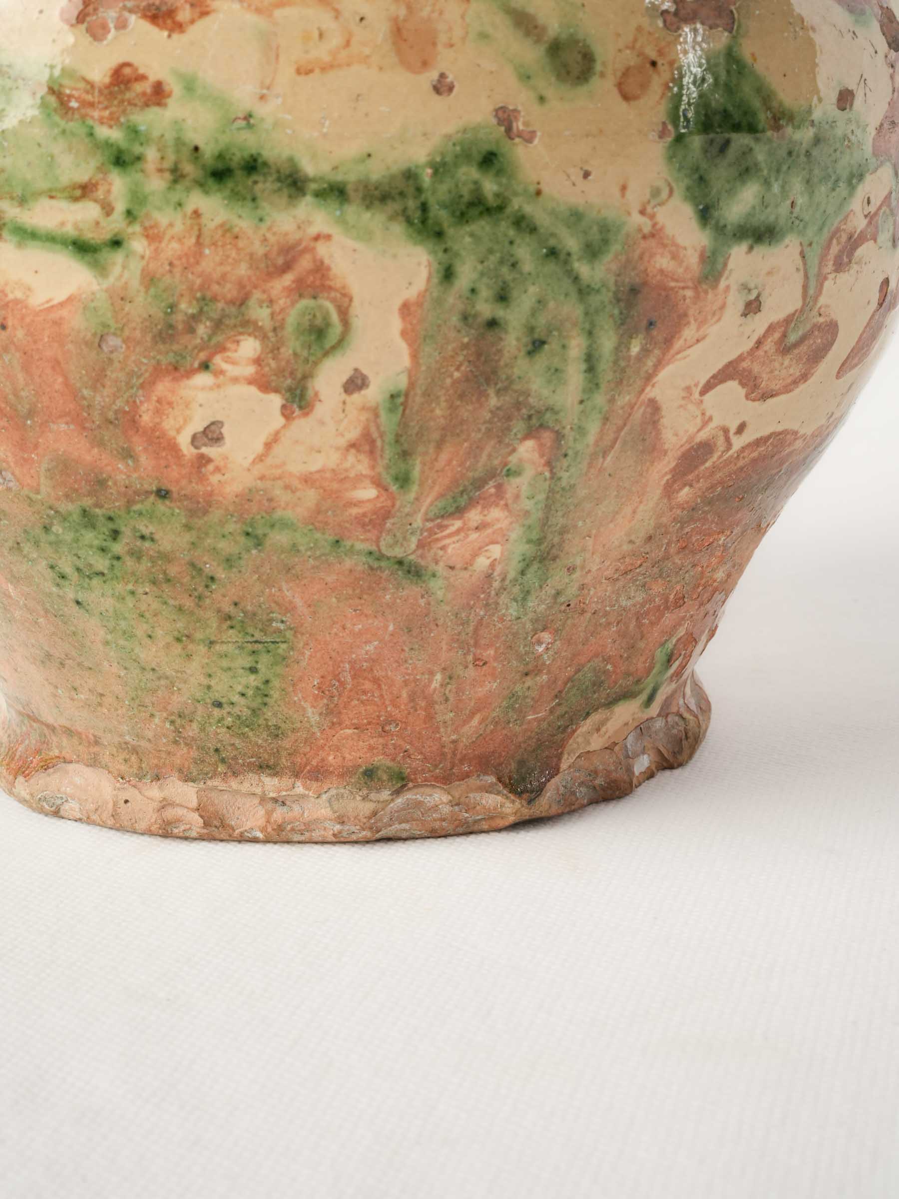 Large Antique Marbled-Glazed Ceramic Pitcher from the French Alps - 10¾"