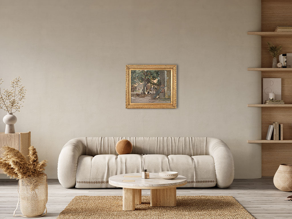 Classic pastoral farmyard scene painting