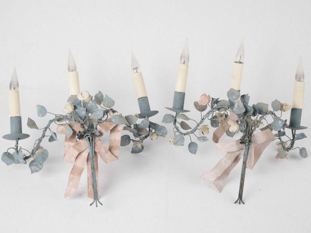 Antique-inspired pink white sconces