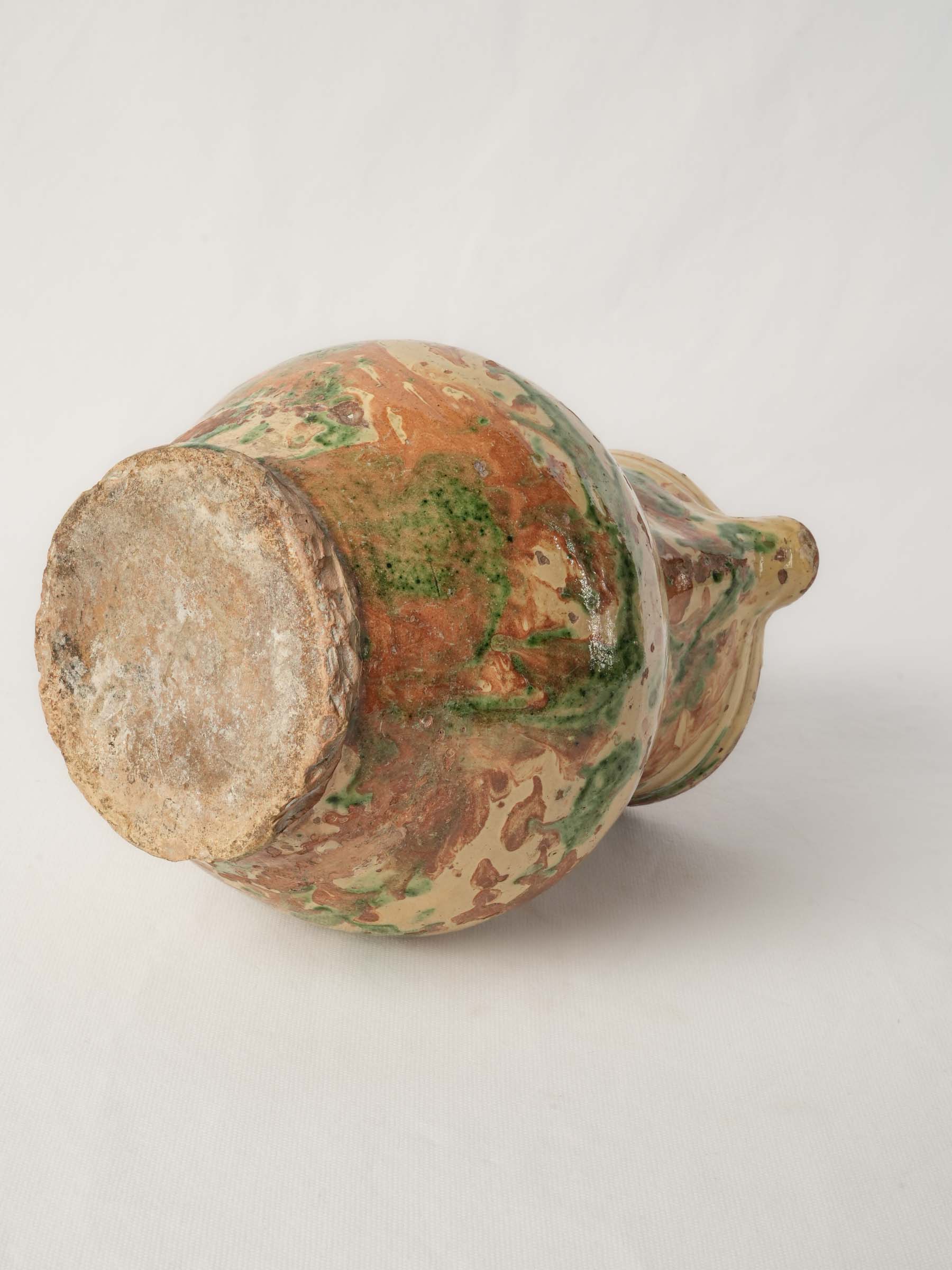 Large Antique Marbled-Glazed Ceramic Pitcher from the French Alps - 10¾"