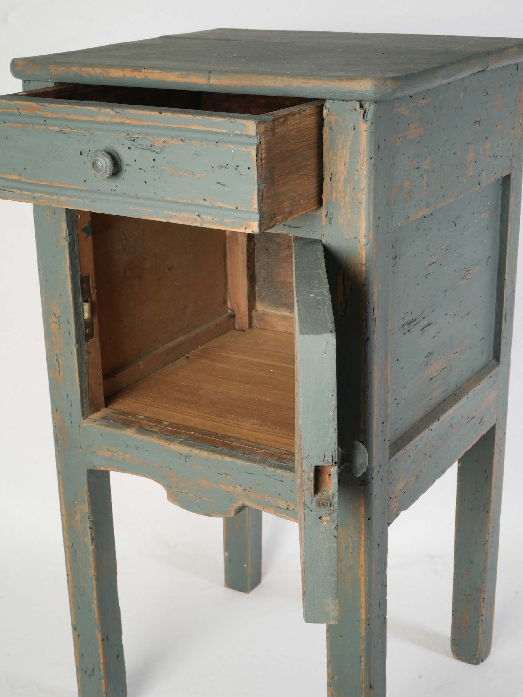 French Country Bedside Cabinet w/ Distressed Blue Finish - 26½" x 14¼"