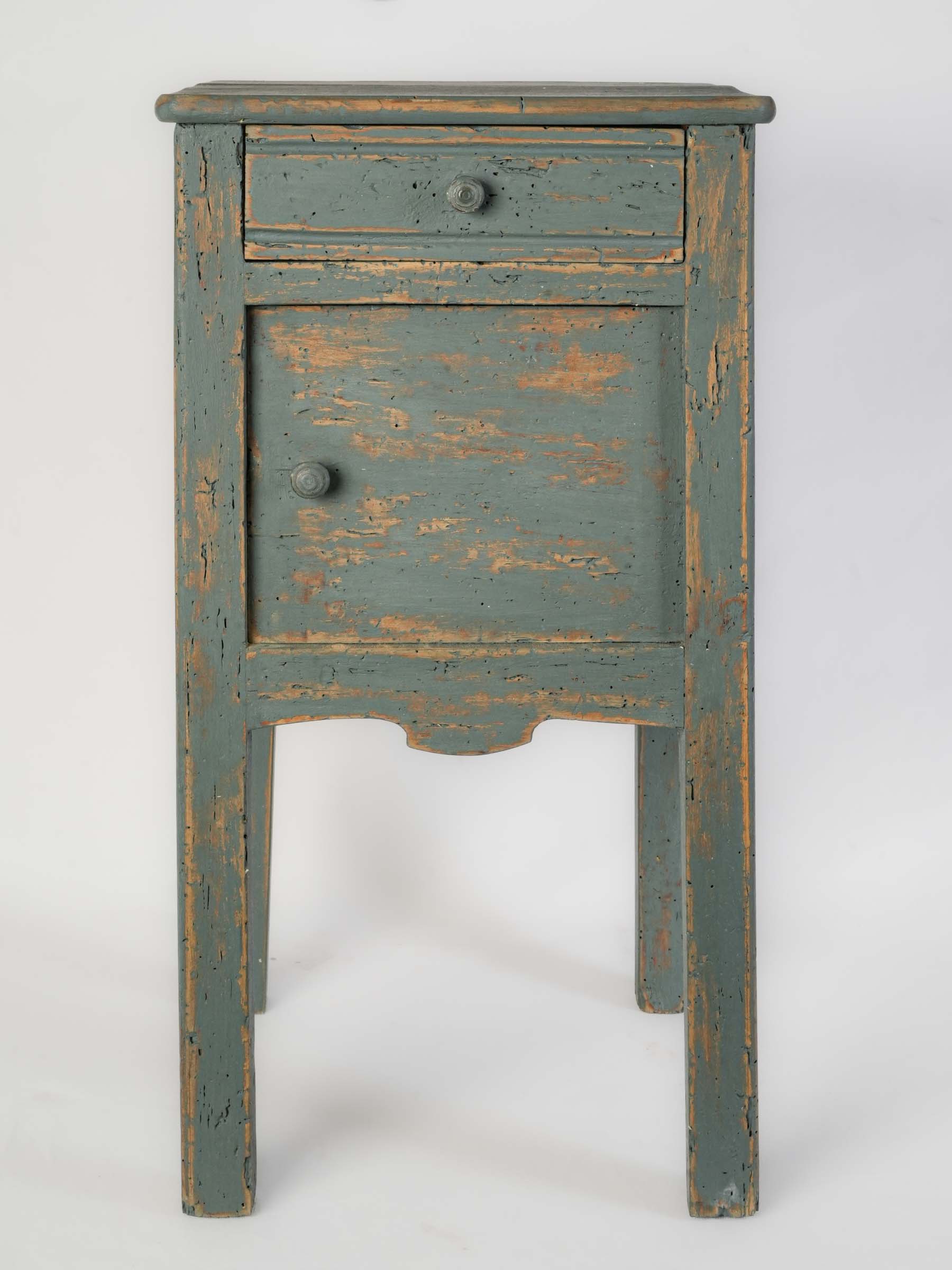French Country Bedside Cabinet w/ Distressed Blue Finish - 26½" x 14¼"