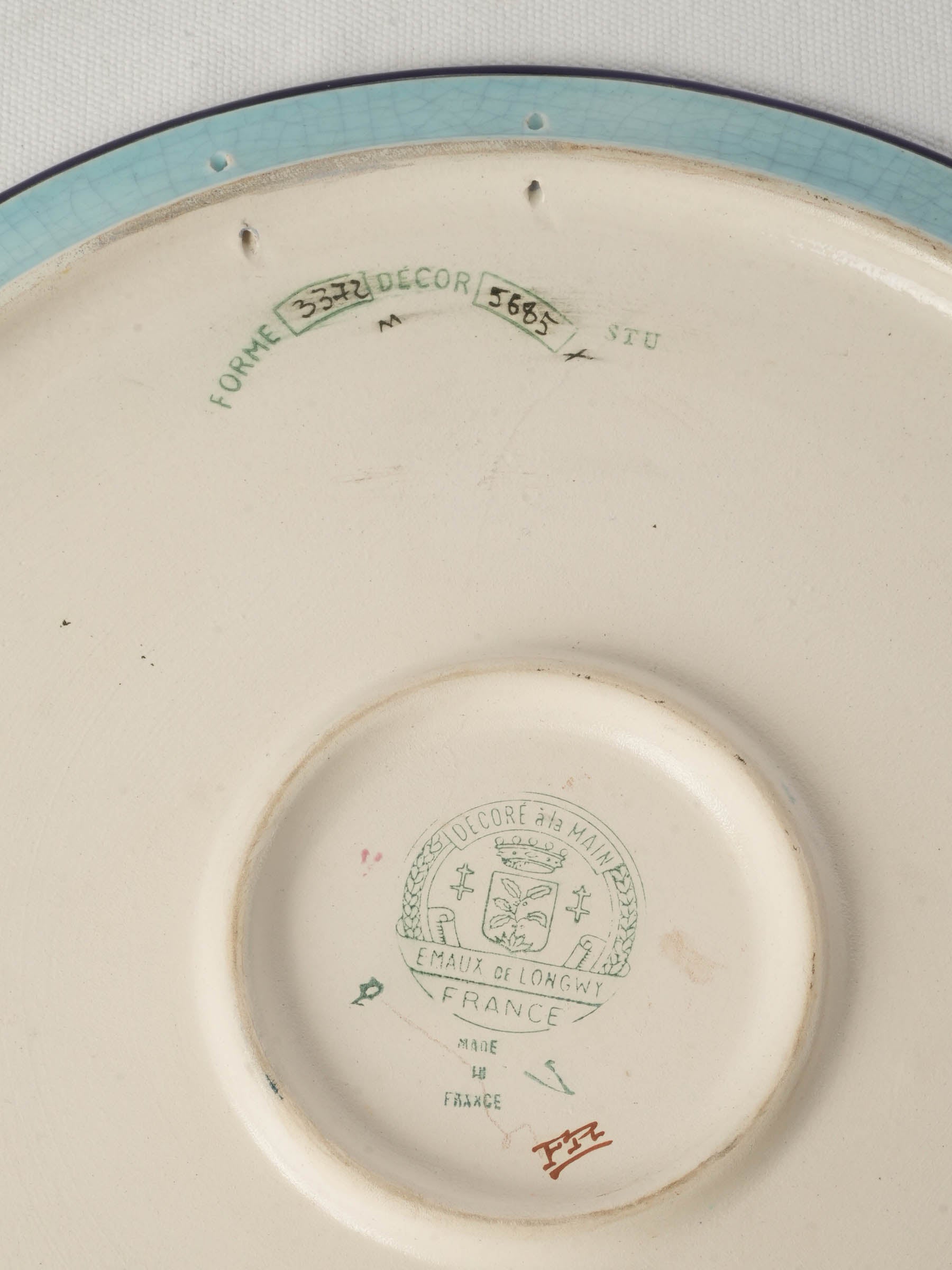 Large 1950s Longwy Enamel Dish with Cranes Among Bamboo and Reeds - 14¼"