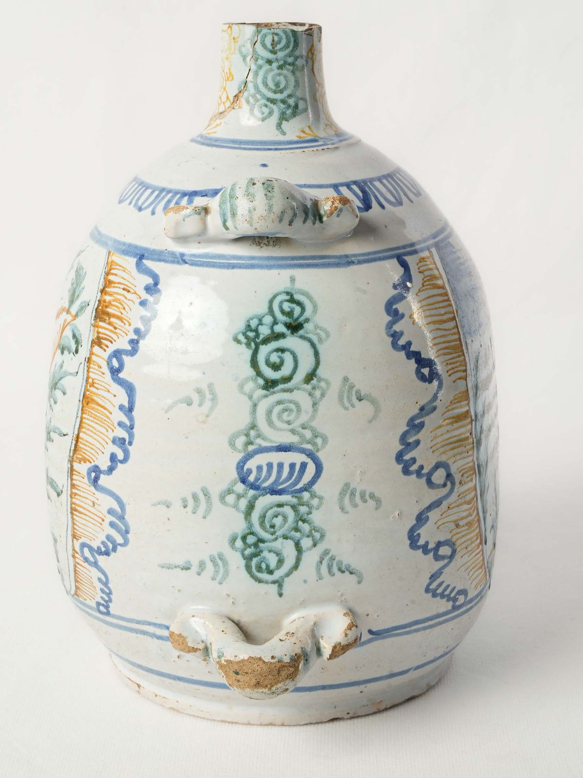 18th-Century French Faience Pilgrim Flask with Saint Bartholomew Decoration - 11¾"