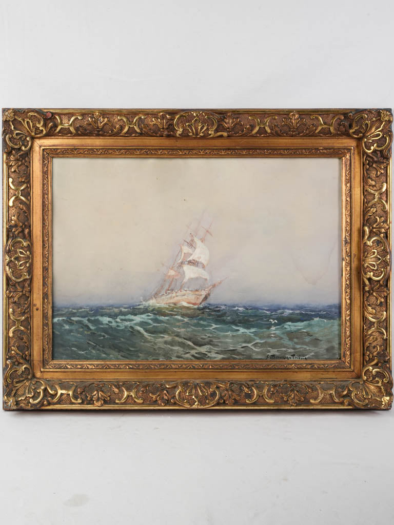 Captivating antique gouache painting