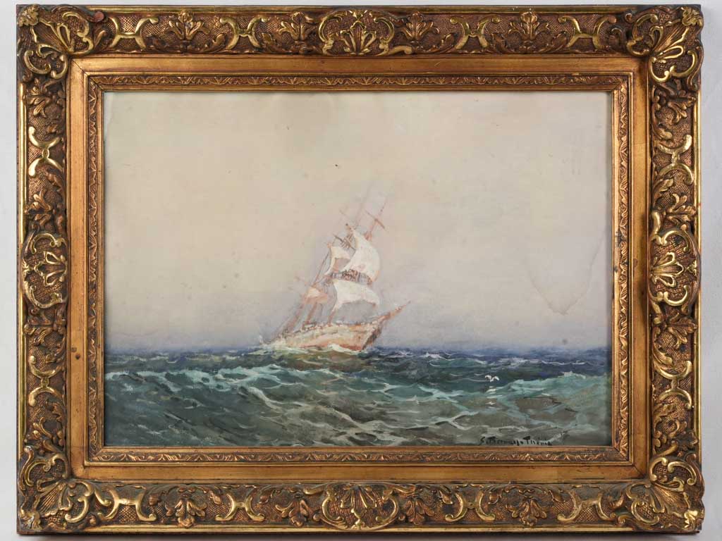 Aged patina seafaring ship art