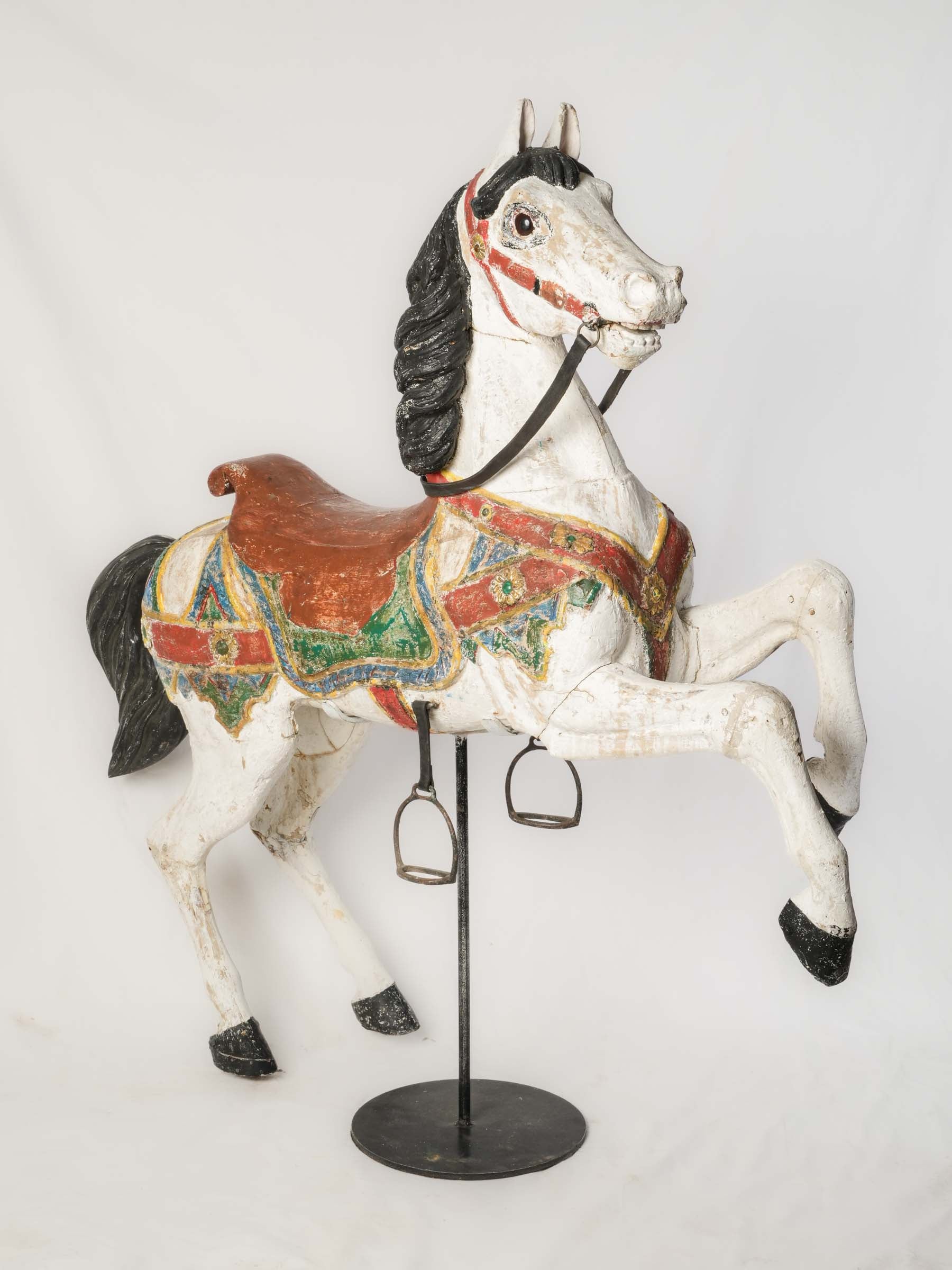 Striking Carved and Painted Bayol Carousel Horse c. 1900 - 55" x 56¼"