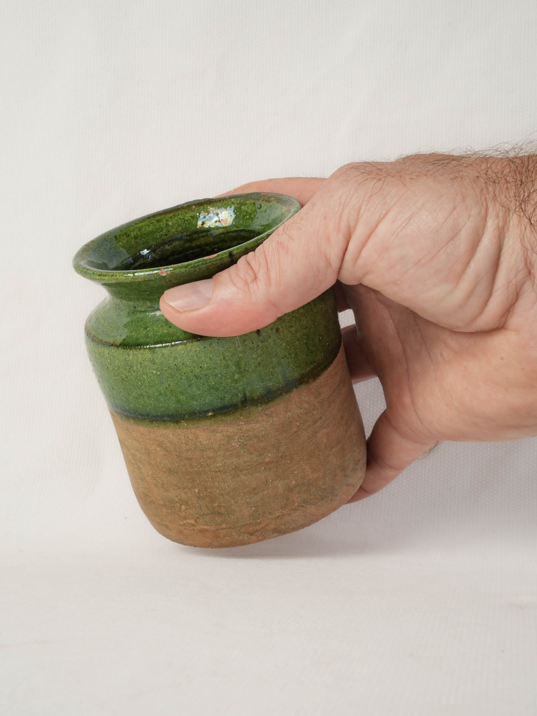 Petite French Green-Glazed Earthenware Kitchen Pot, Mid-20th Century - 4¼"