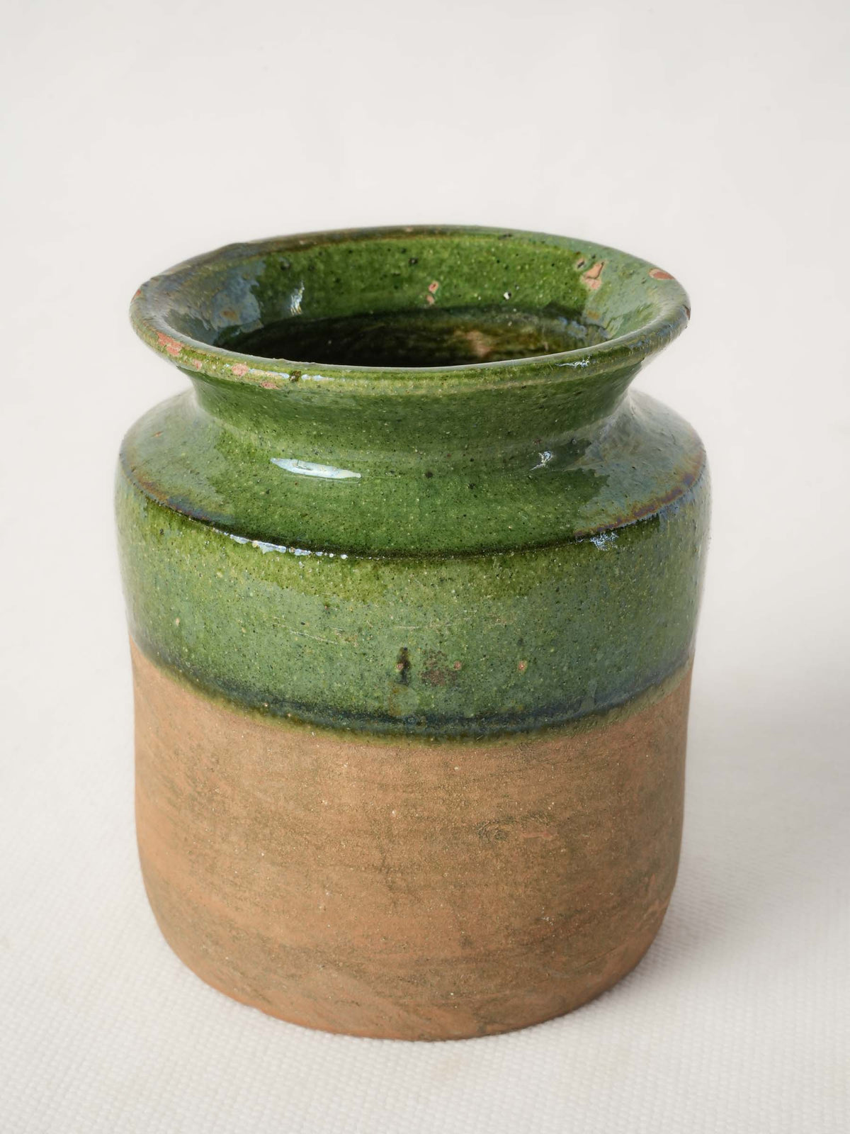 Petite French Green-Glazed Earthenware Kitchen Pot, Mid-20th Century - 4¼"