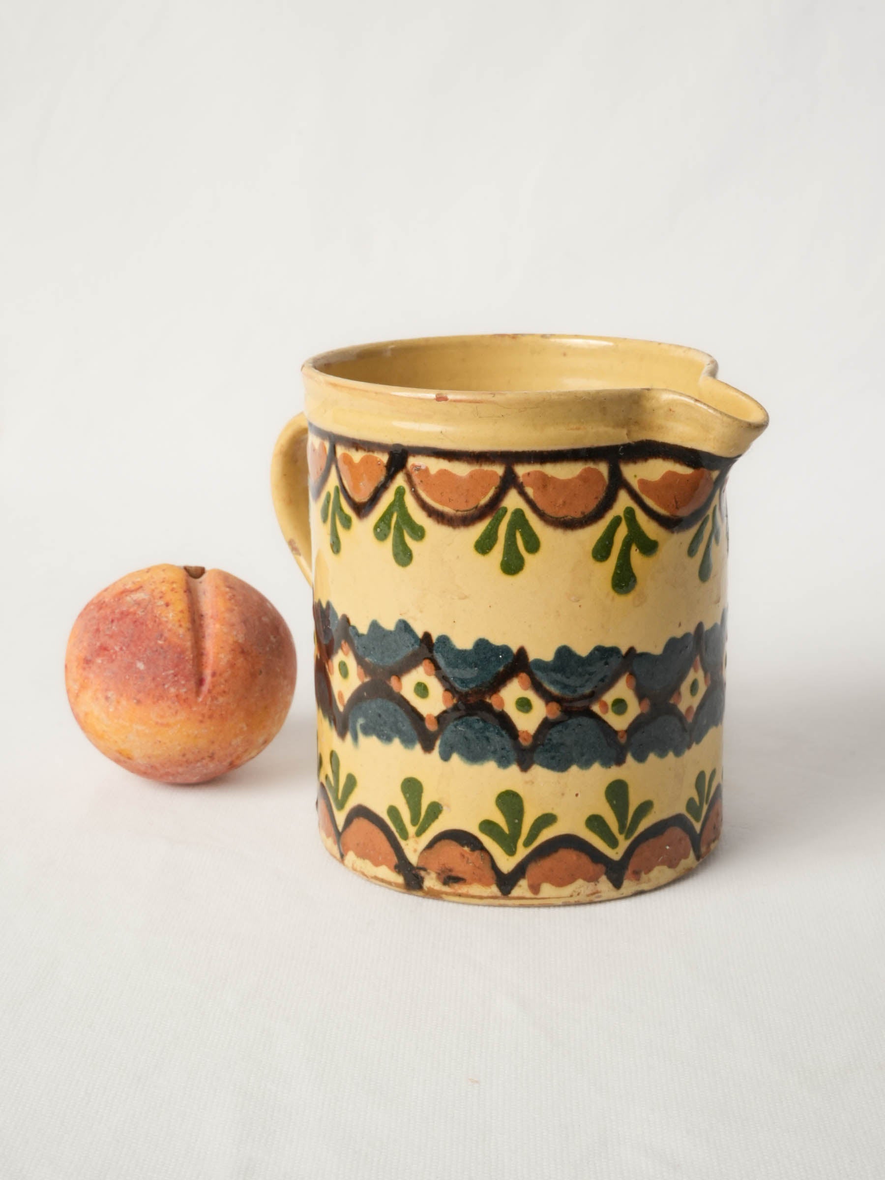 Antique French Savoyard Ceramic Pitcher w/ Colorful Geometric Decoration - 6¼"