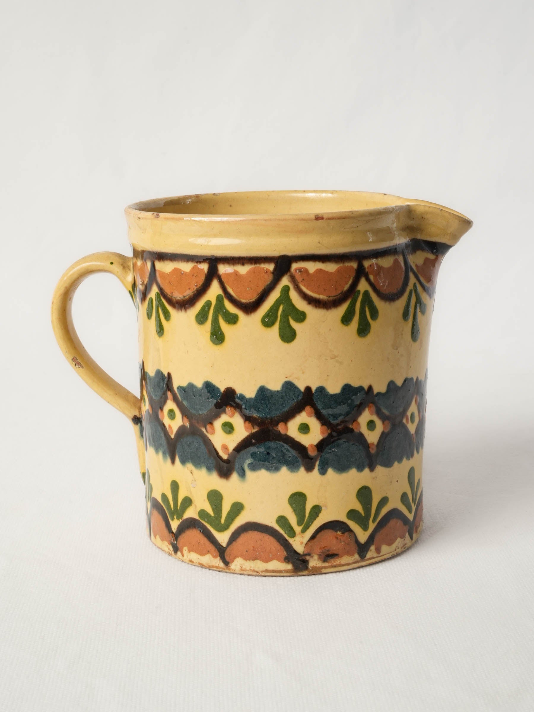 Antique French Savoyard Ceramic Pitcher w/ Colorful Geometric Decoration - 6¼"