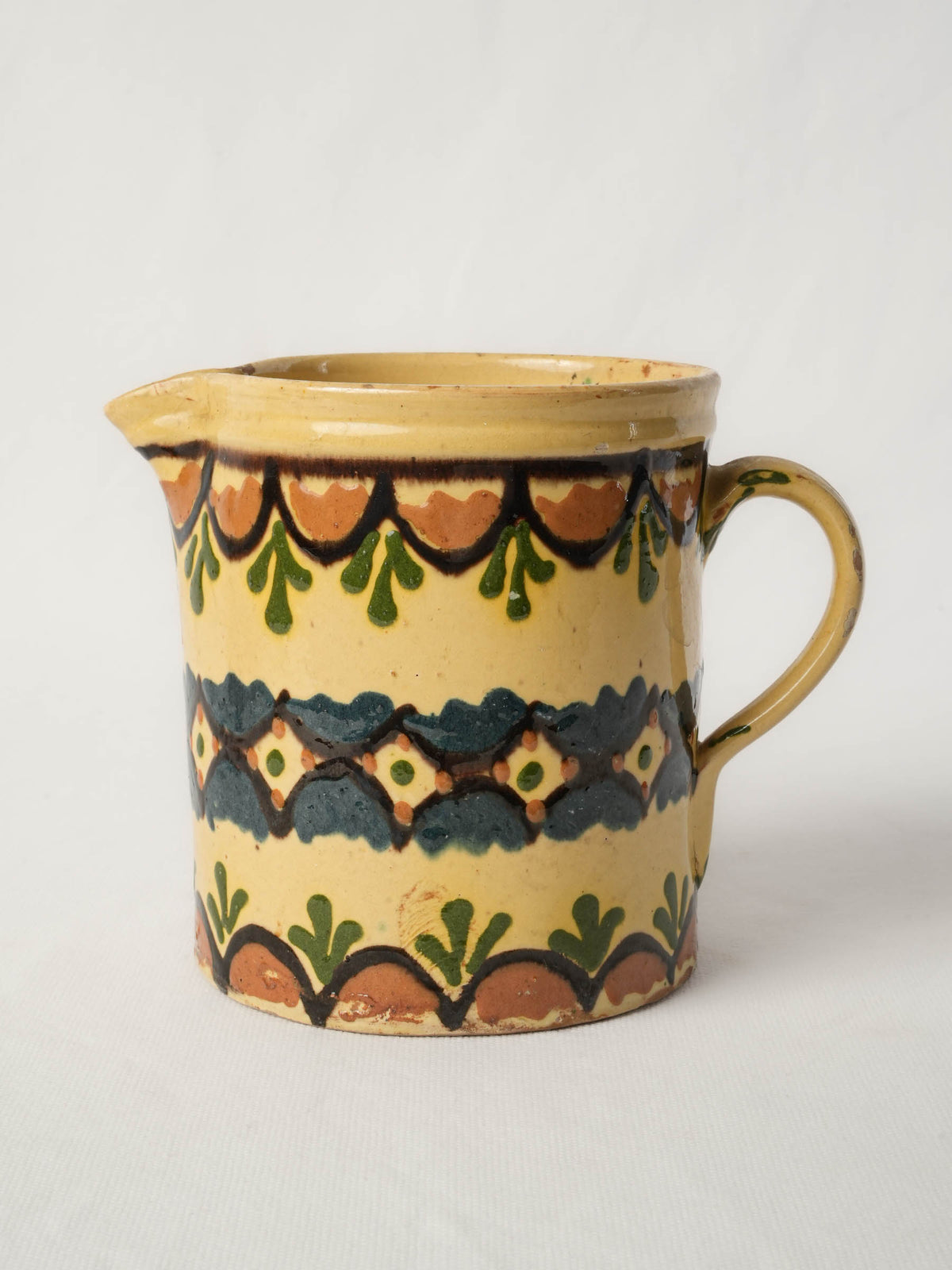 Antique French Savoyard Ceramic Pitcher w/ Colorful Geometric Decoration - 6¼"