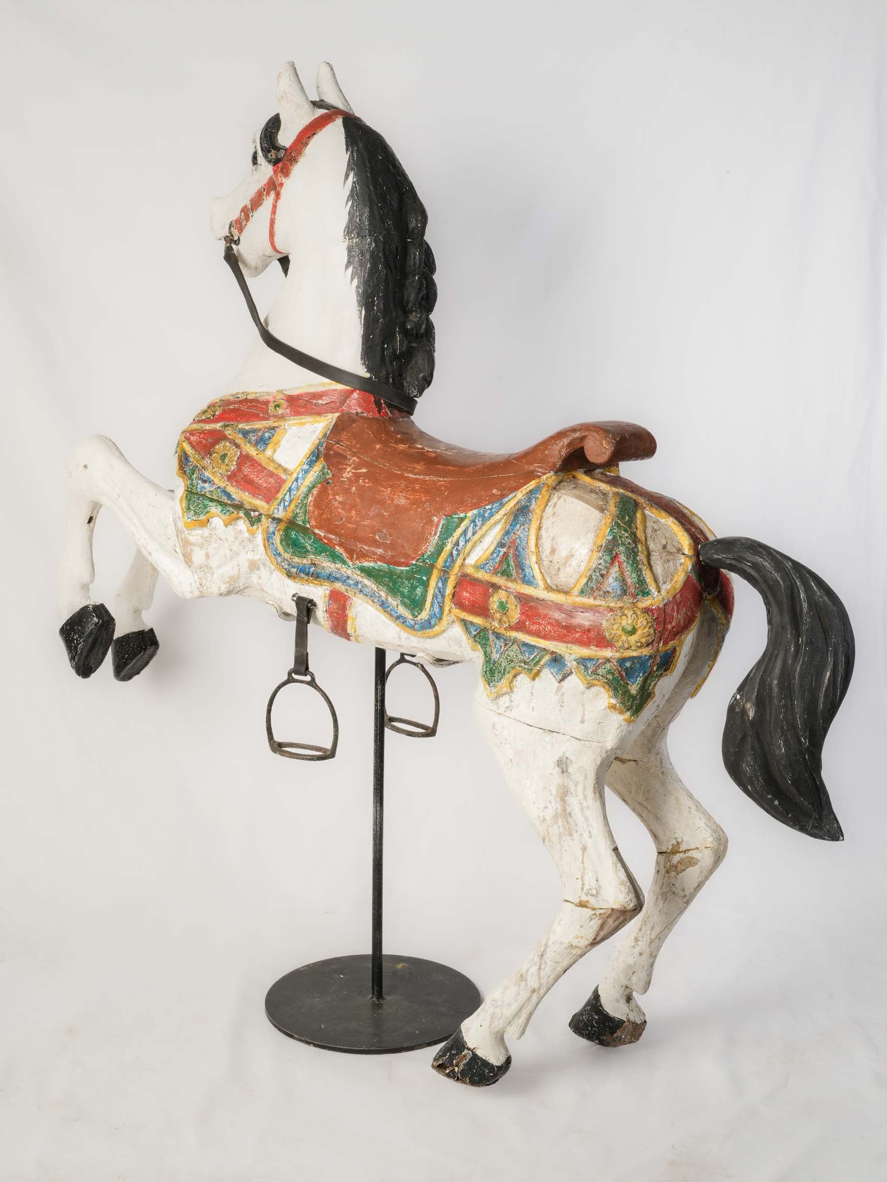 Striking Carved and Painted Bayol Carousel Horse c. 1900 - 55" x 56¼"