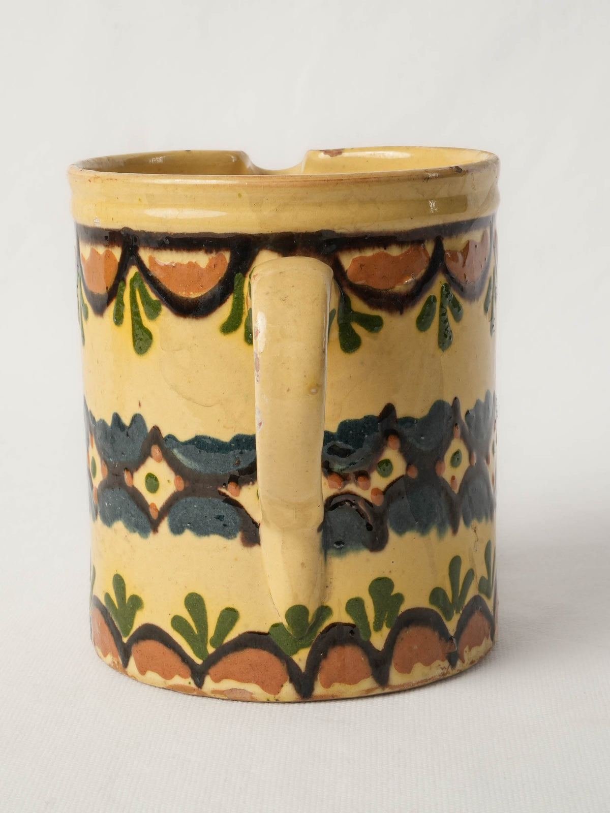 Antique French Savoyard Ceramic Pitcher w/ Colorful Geometric Decoration - 6¼"