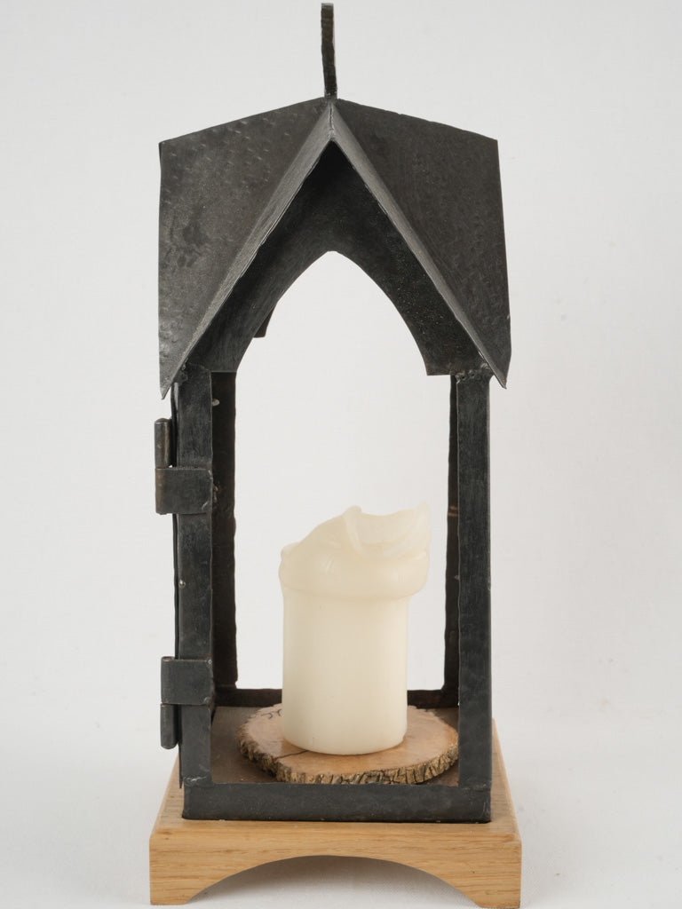 Rustic wooden base candle lanterns
