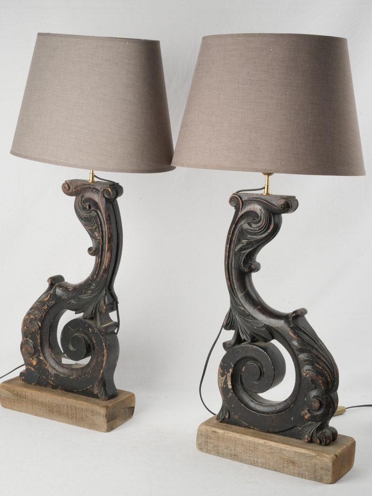 Ornate antique wooden table lamps