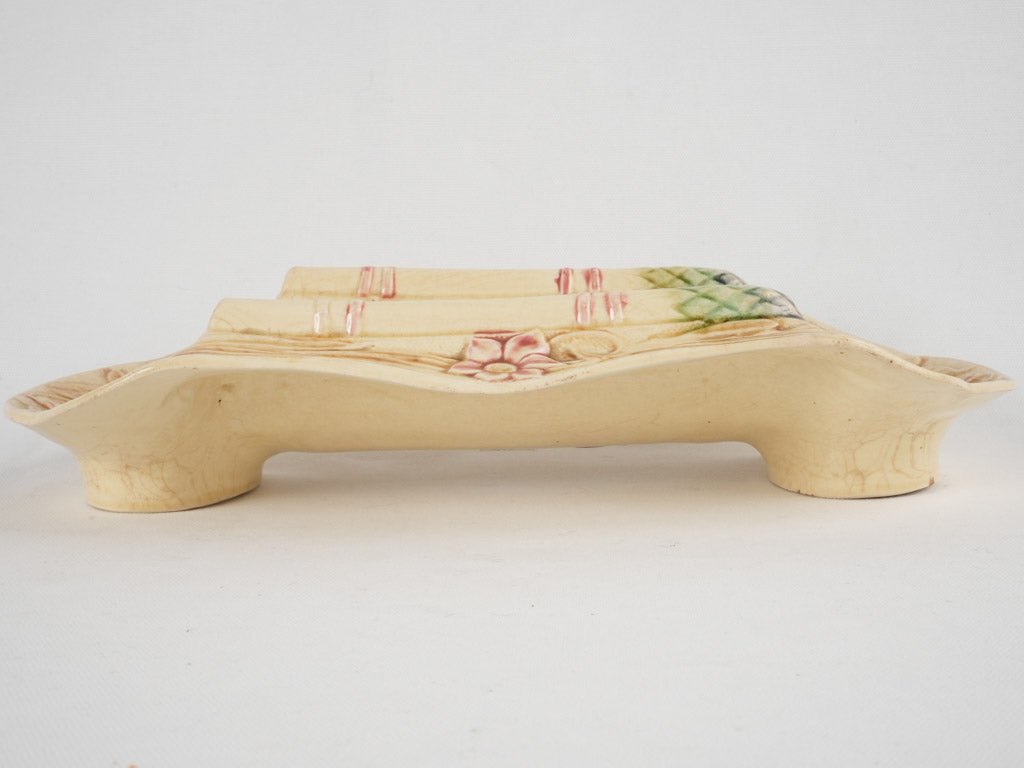 Beige glazed ceramic asparagus server