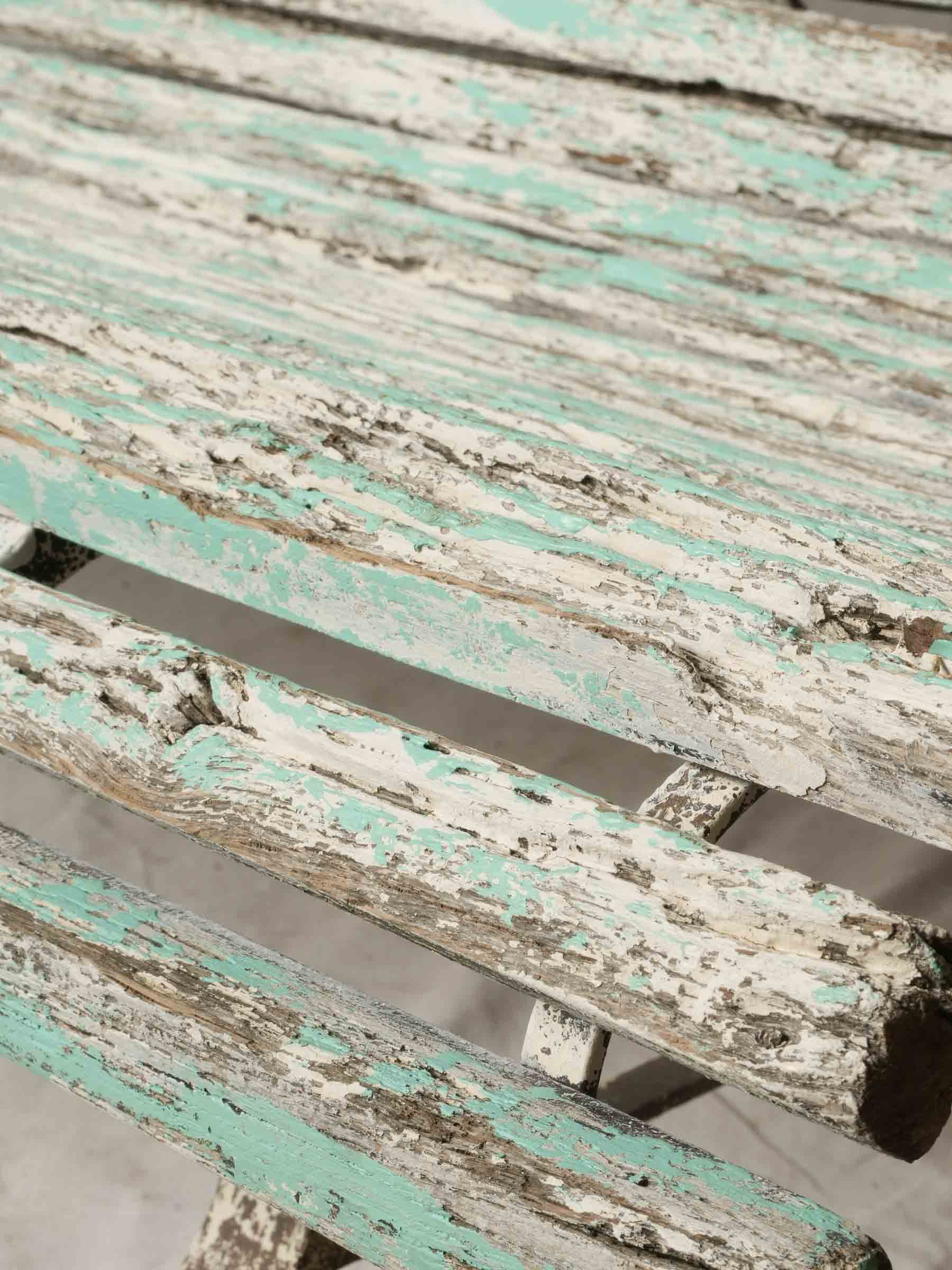 Weathered Slatted Garden Bench w/ Sage Green Patina - 78¾"