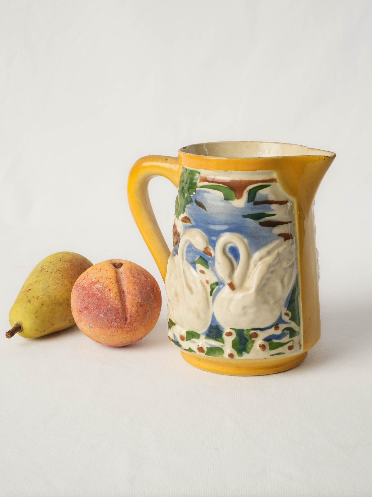 Mid-20th Century French Majolica Pitcher w/ Swan Decoration - 7"