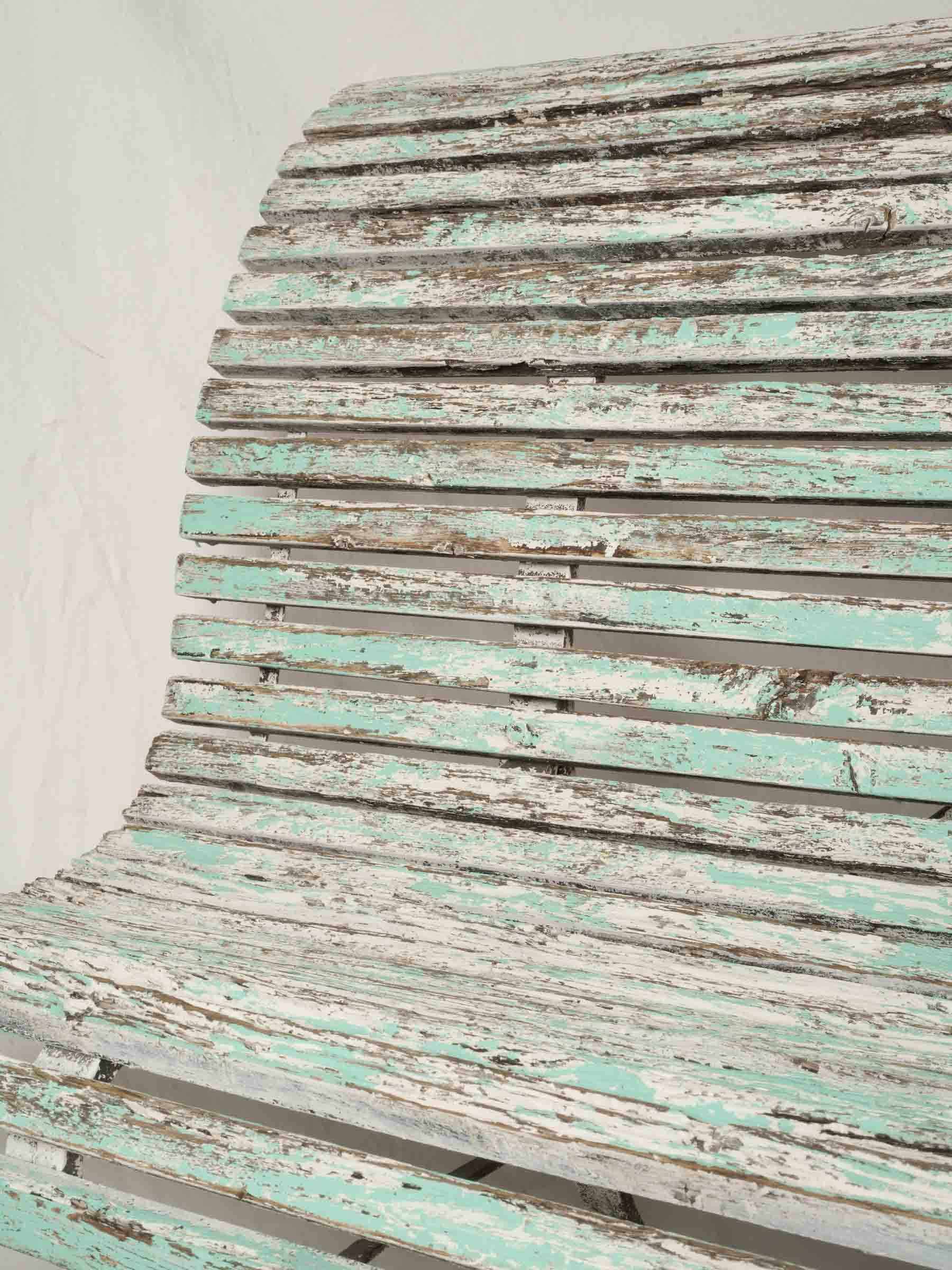 Weathered Slatted Garden Bench w/ Sage Green Patina - 78¾"