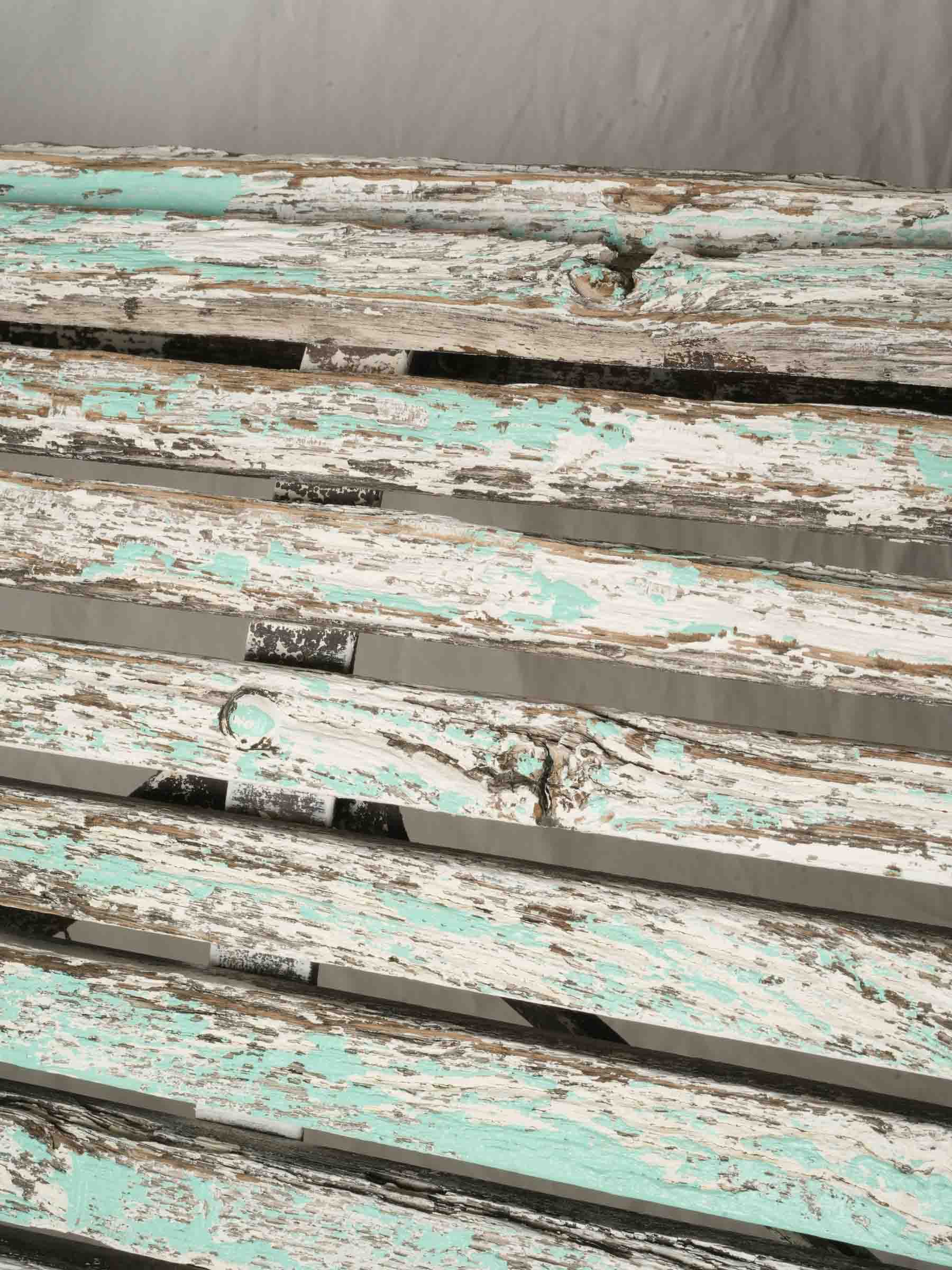 Weathered Slatted Garden Bench w/ Sage Green Patina - 78¾"