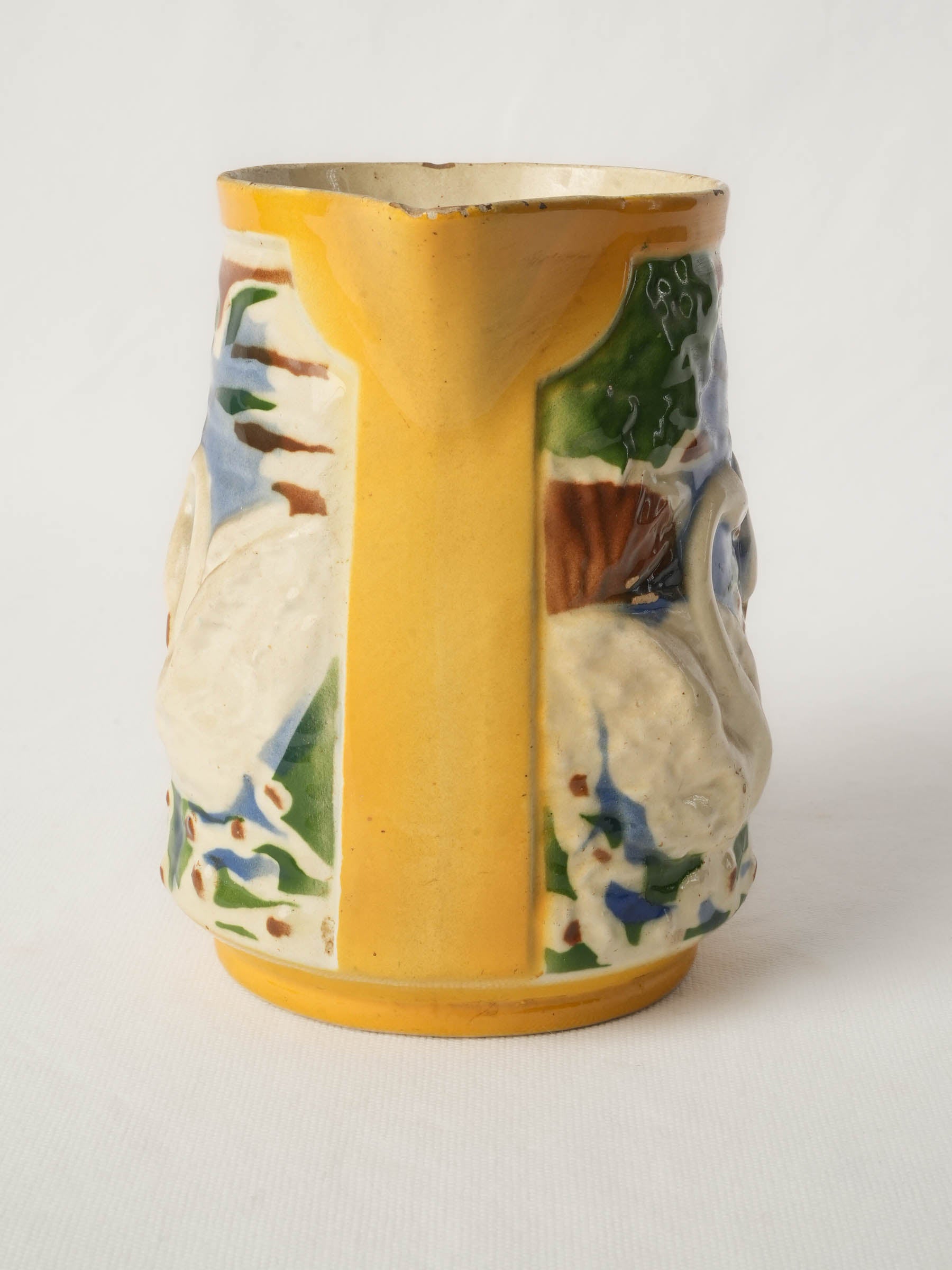 Mid-20th Century French Majolica Pitcher w/ Swan Decoration - 7"