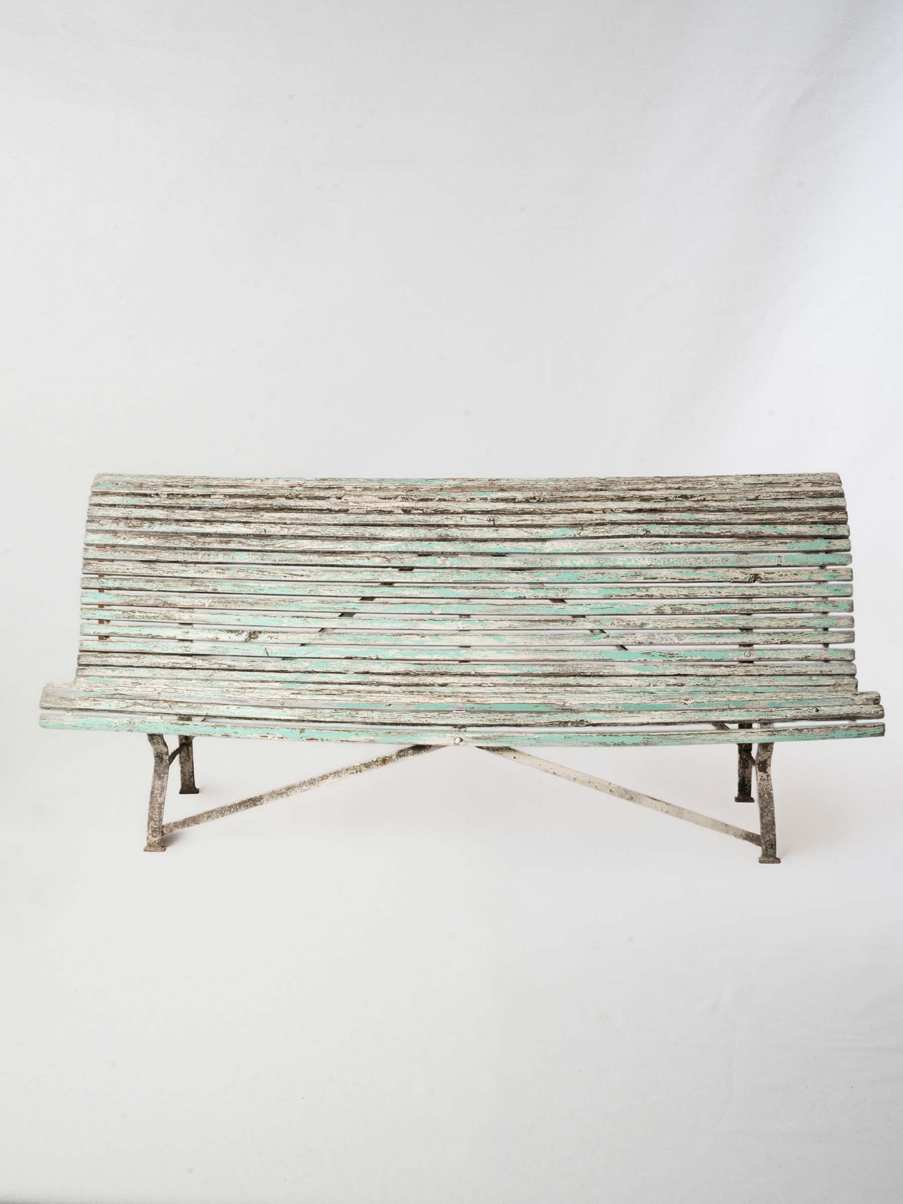 Weathered Slatted Garden Bench w/ Sage Green Patina - 78¾"