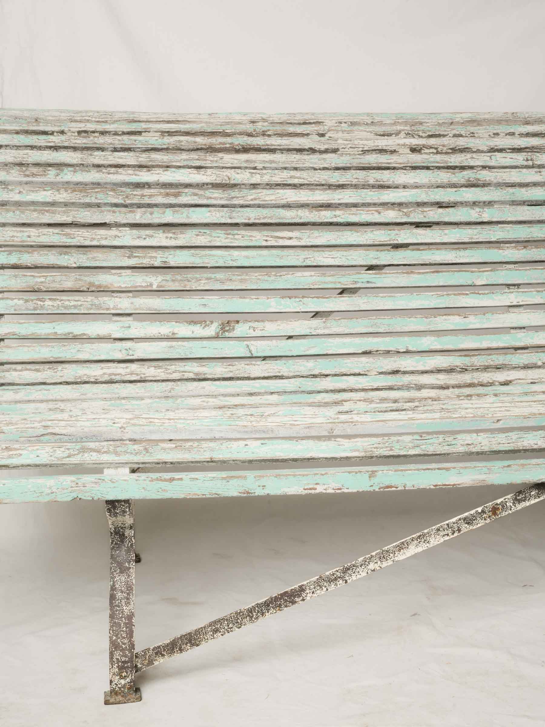 Weathered Slatted Garden Bench w/ Sage Green Patina - 78¾"