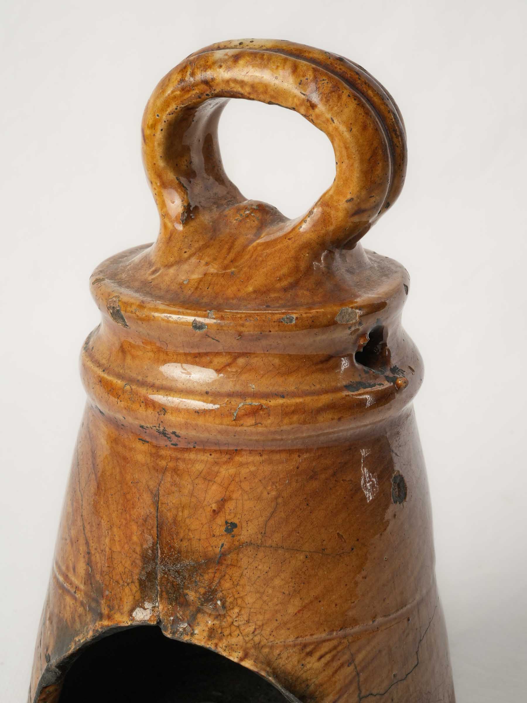 Antique French Terracotta Candle Lantern w/ Amber Glaze and Fire-Darkened Patina - 10¼"