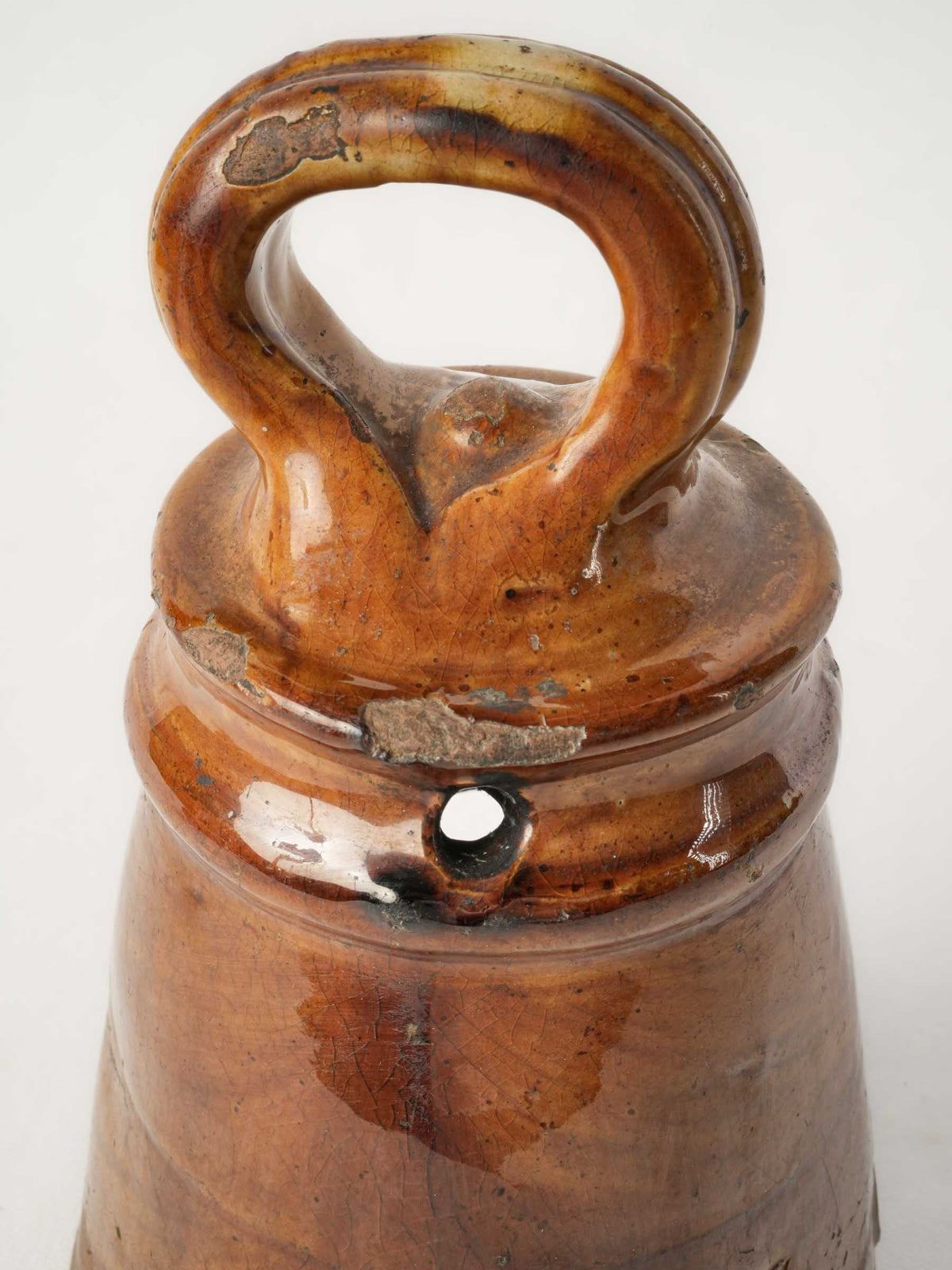 Antique French Terracotta Candle Lantern w/ Amber Glaze and Fire-Darkened Patina - 10¼"