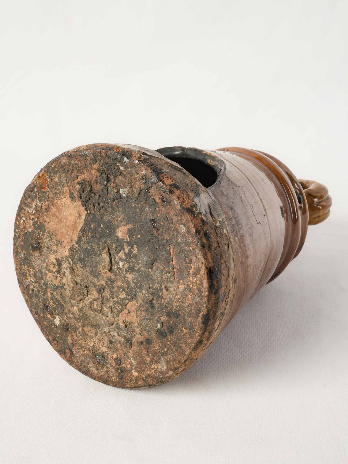 Antique French Terracotta Candle Lantern w/ Amber Glaze and Fire-Darkened Patina - 10¼"