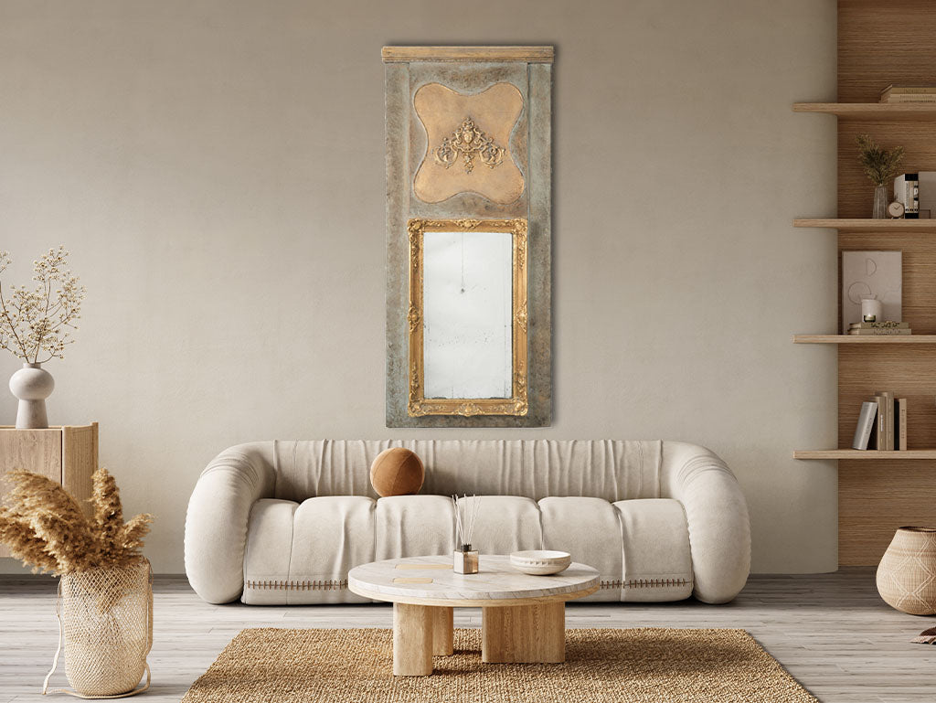 Subdued muted-tone trumeau mirror