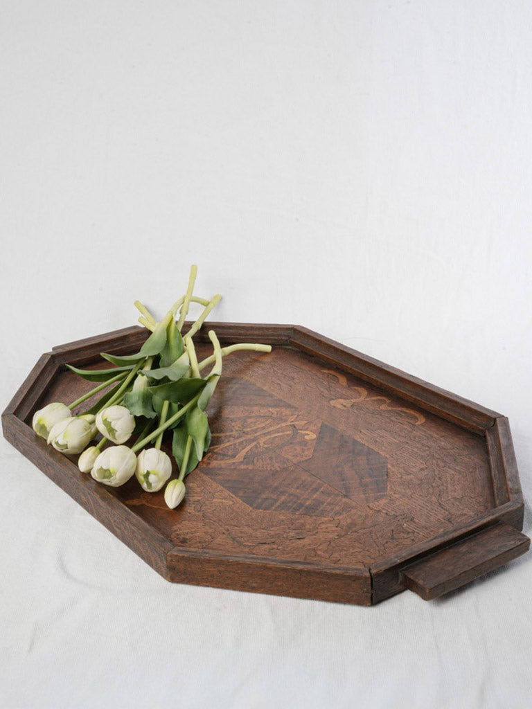 French Marquetry Serving Tray w/ Monogram Circa 1920 - 26½"