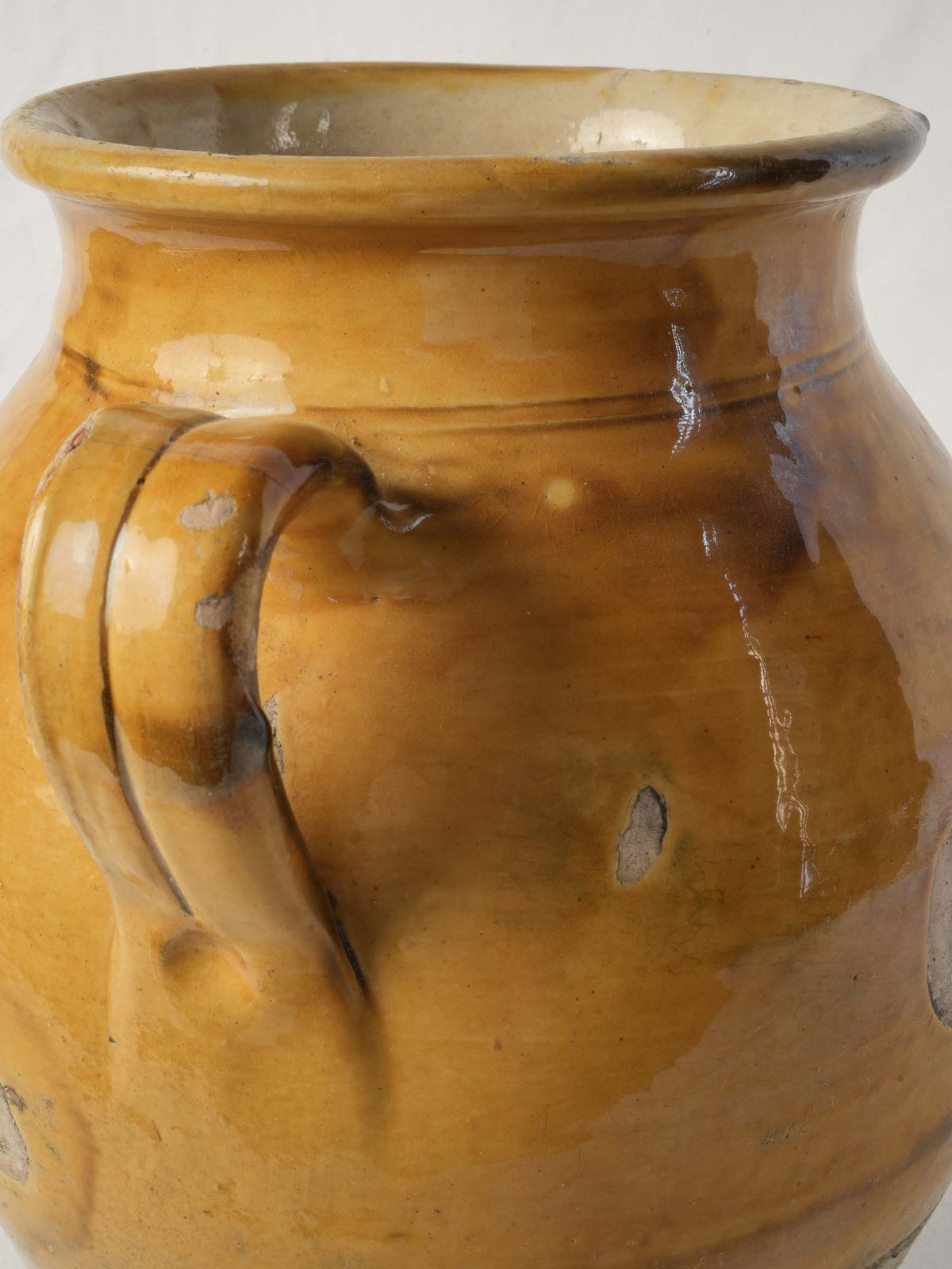 Large Antique French Confit Pot w/ Aged Yellow Glaze, c.1900 - 14¼"