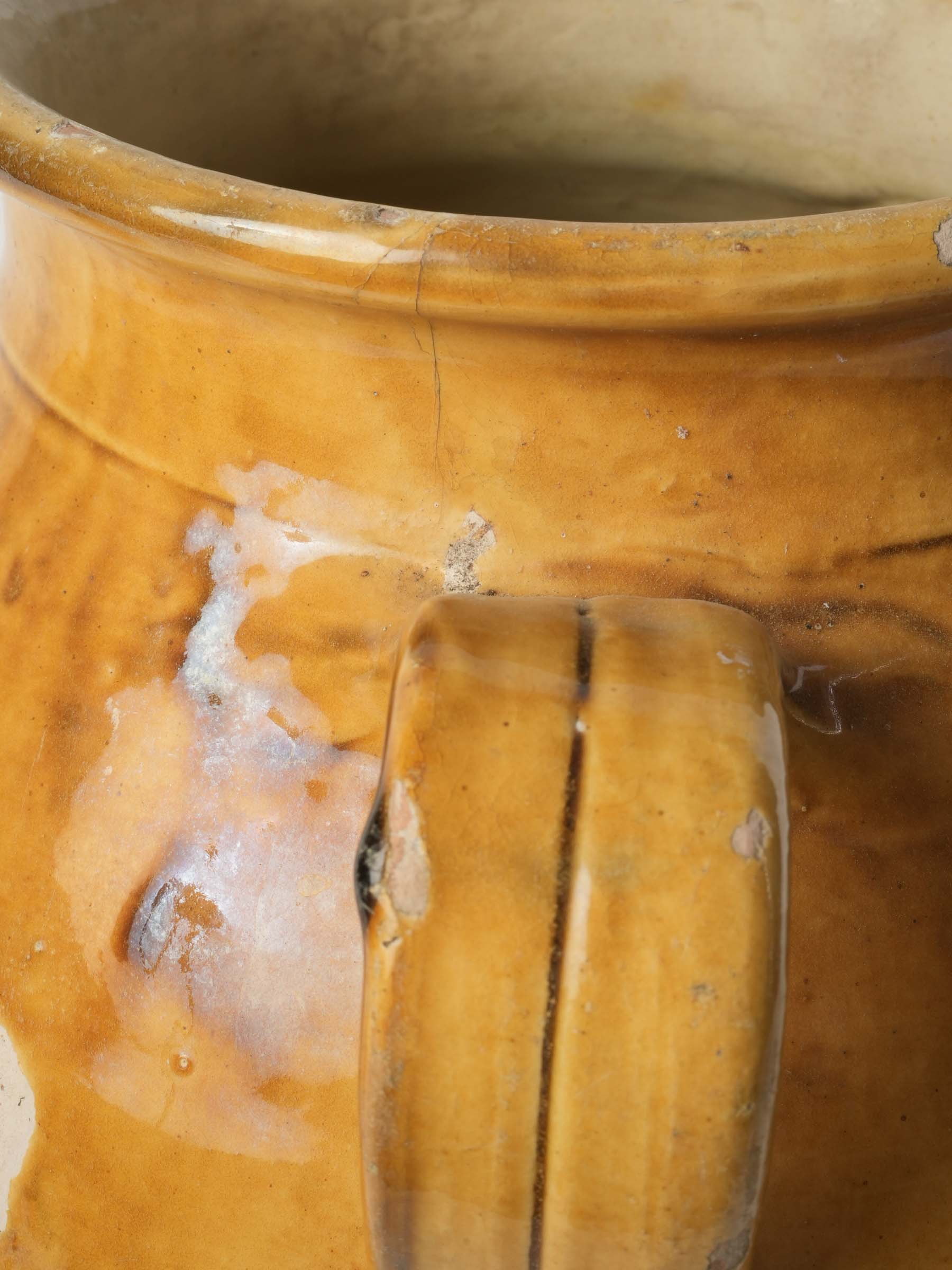 Large Antique French Confit Pot w/ Aged Yellow Glaze, c.1900 - 14¼"