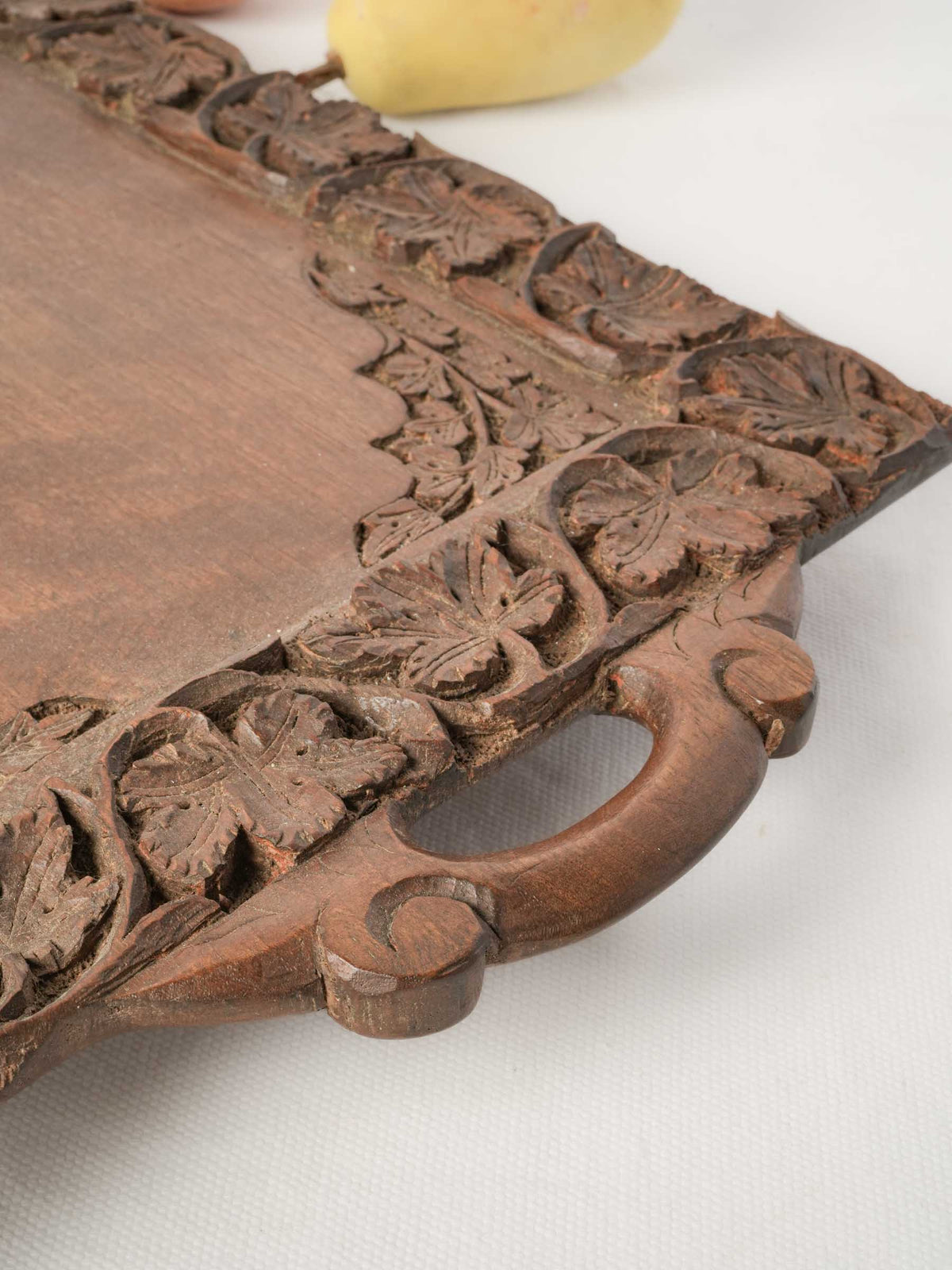 Antique Petite French Carved Walnut Tray w/ Vine-Leaf Decoration - 18"