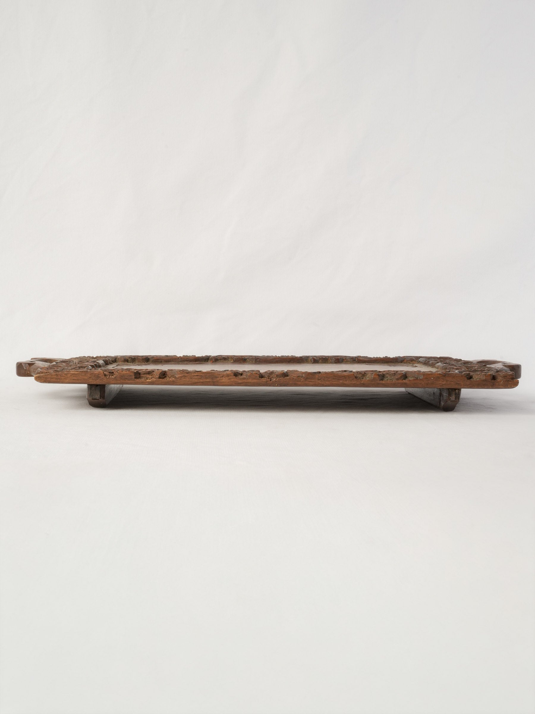 Antique Petite French Carved Walnut Tray w/ Vine-Leaf Decoration - 18"