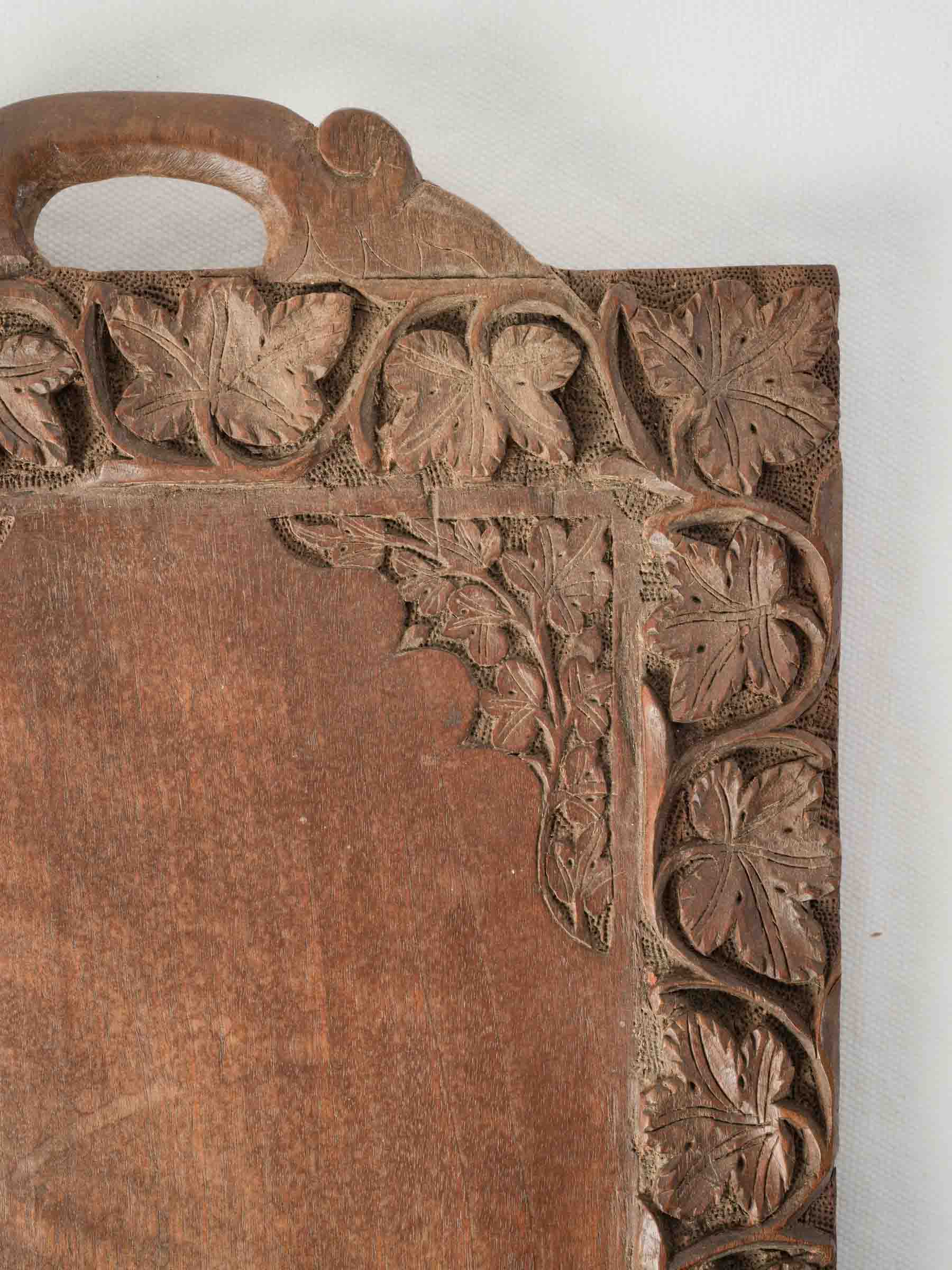 Antique Petite French Carved Walnut Tray w/ Vine-Leaf Decoration - 18"
